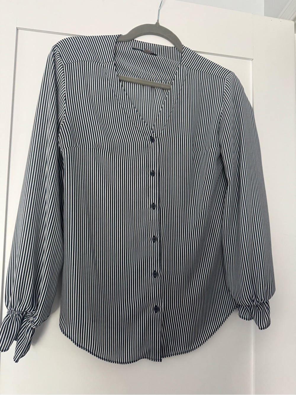 Tahari Striped Button-Front Blouse in Navy and White